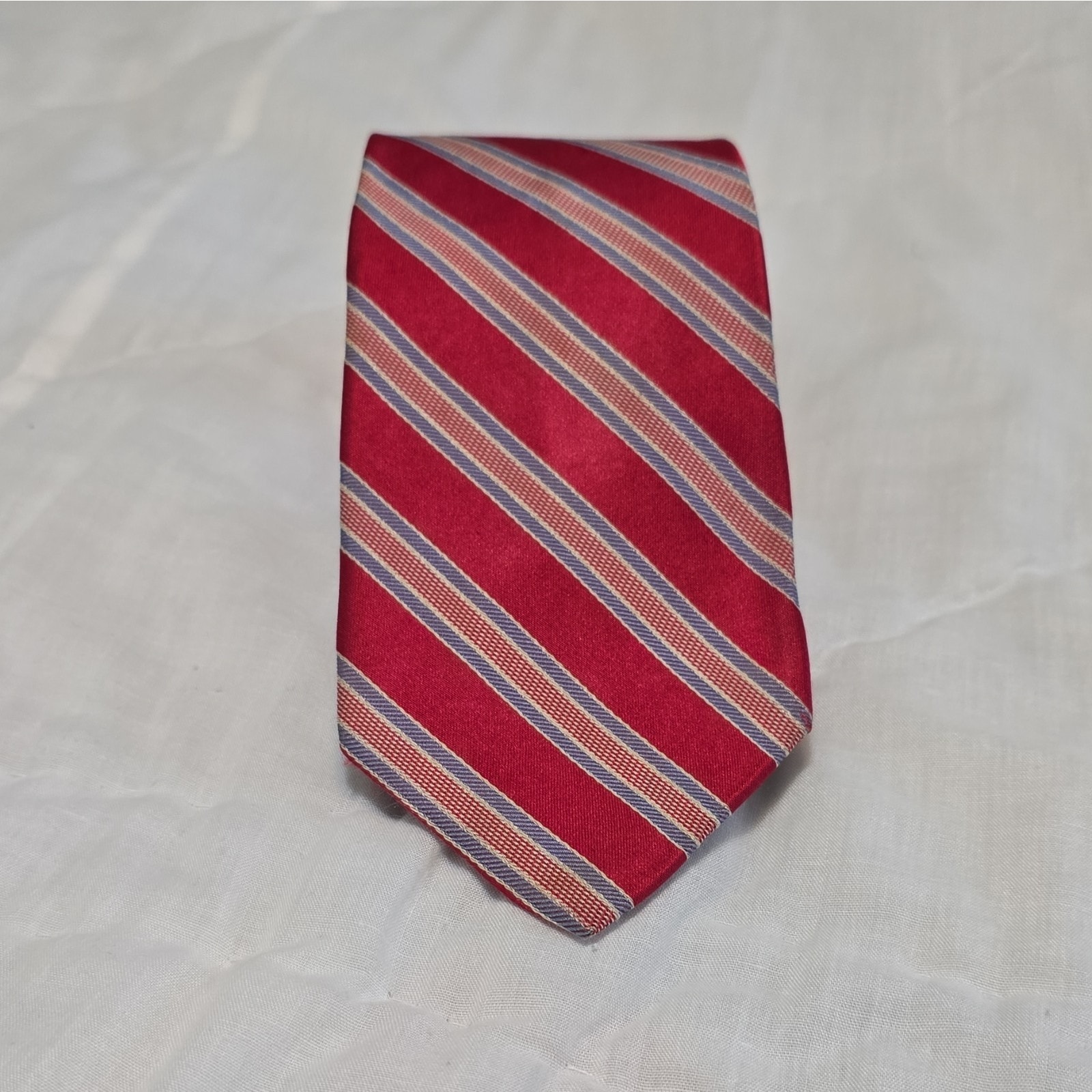 Brooks Brothers 346 Mens Pure Silk Woven Striped Tie Red Blue White